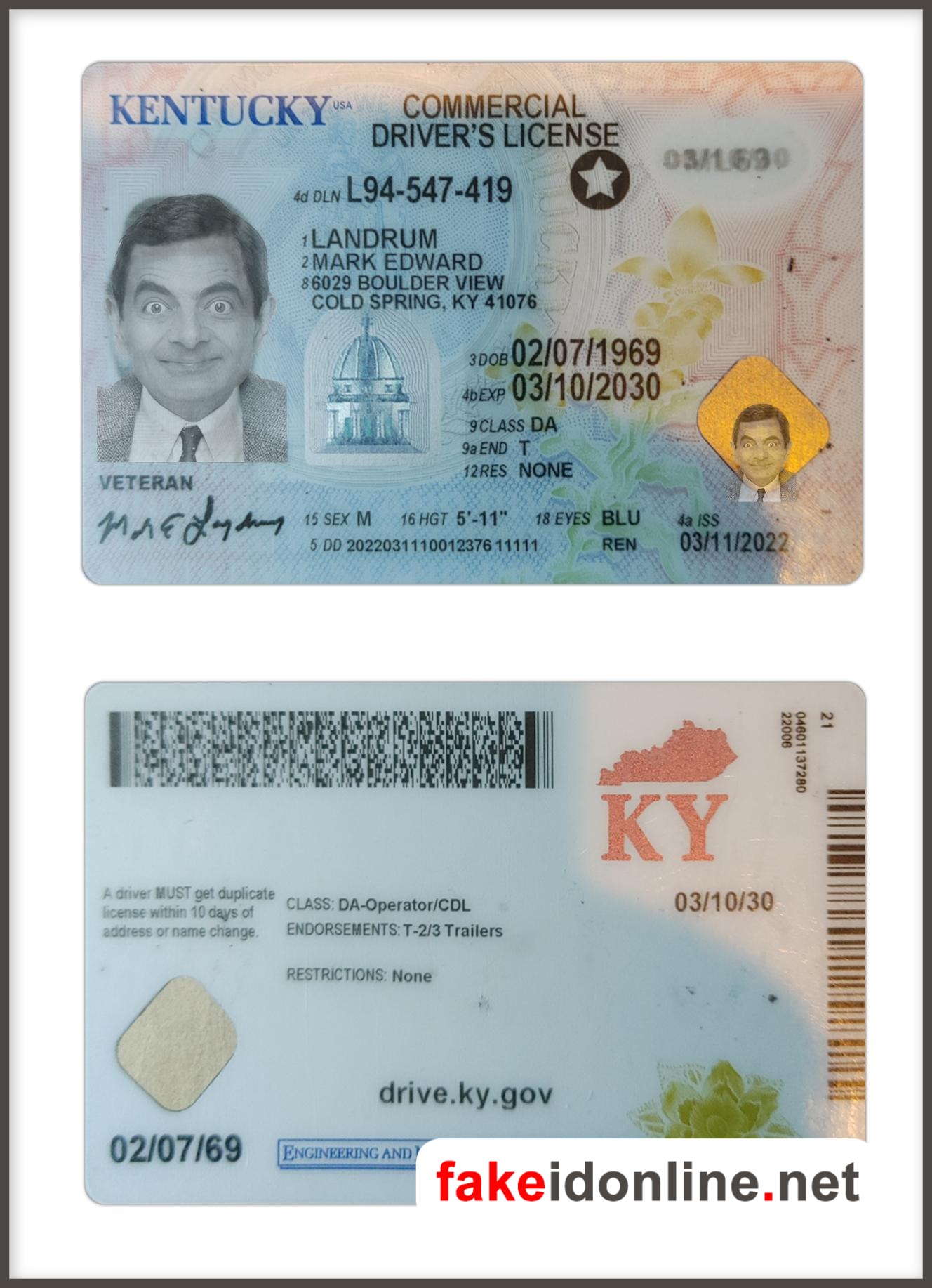 Kentucky Driver Licence Template